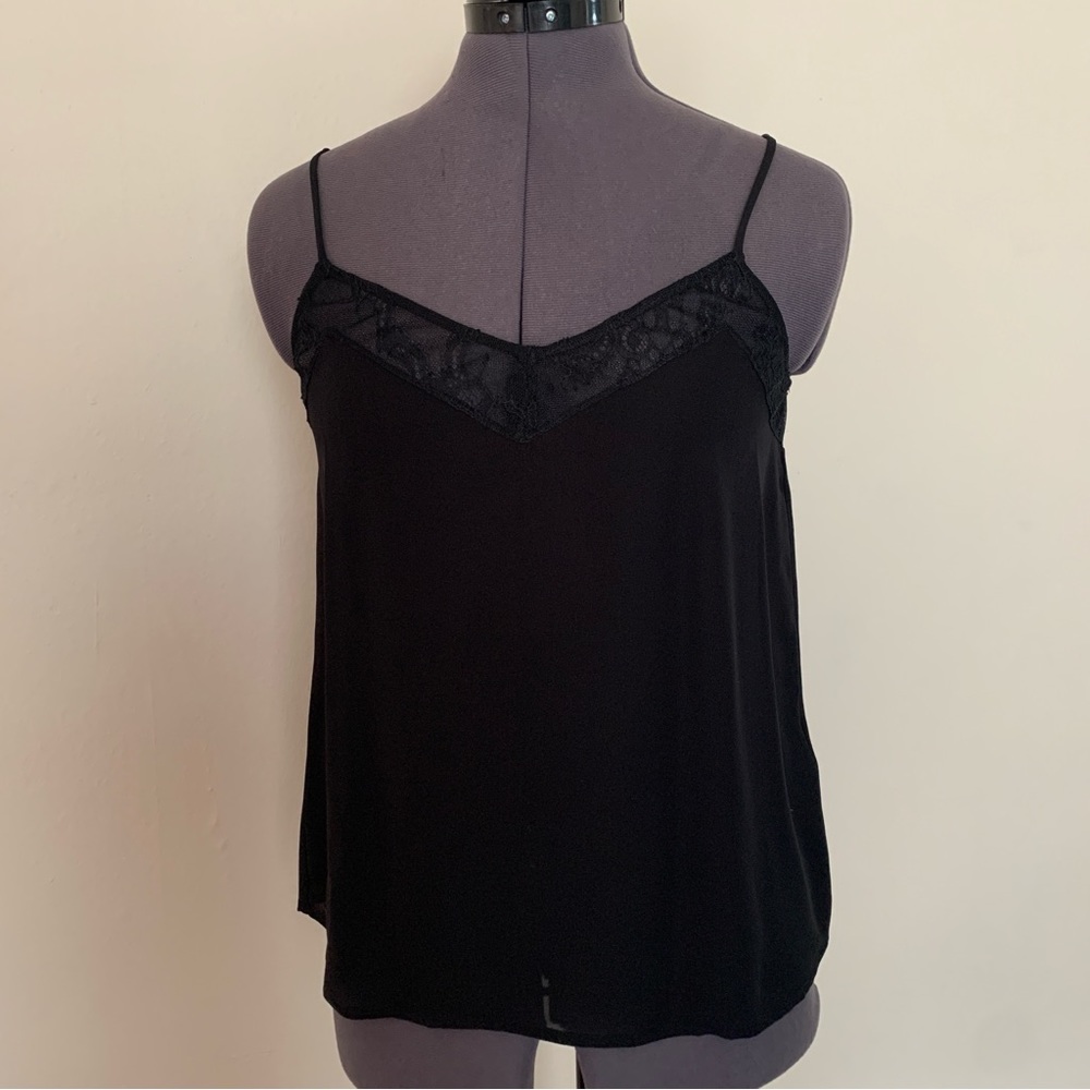 Equipment Black 100% Silk Top with Lace Trim Size Small